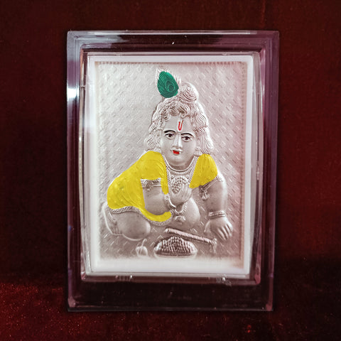 Ladoo Gopal Pure Silver Frame for Housewarming, Gift and Pooja 4.2 x 3.5 (Inches) - Yellow