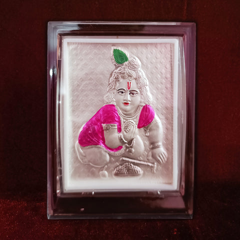 Ladoo Gopal Pure Silver Frame for Housewarming, Gift and Pooja 4.2 x 3.5 (Inches) - Pink