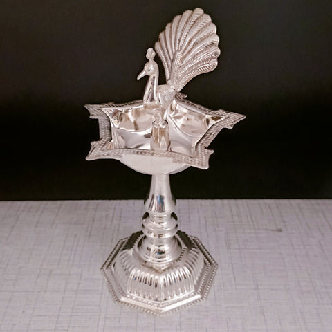 925 Silver Peacock Long Diya (Design 42)