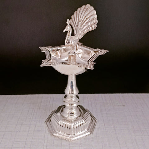 925 Silver Peacock Long Diya (Design 42)