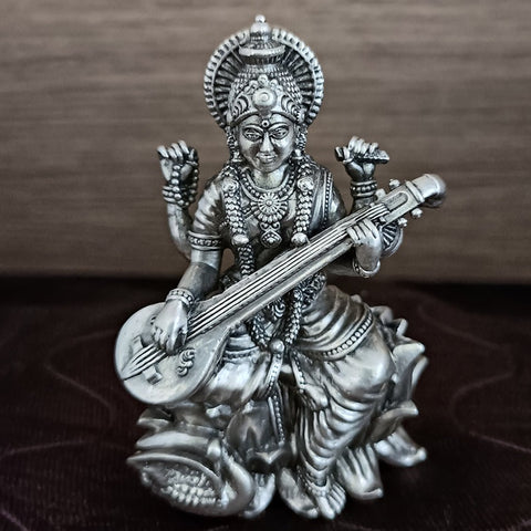 925 Pure Silver Saraswati Ji Idol For House Warming (D7)