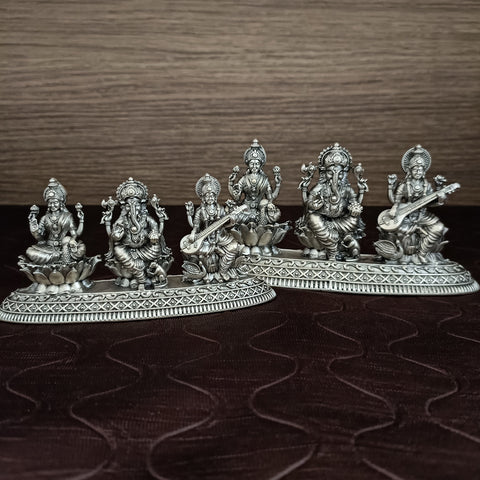 925 Pure Silver Laxmi, Ganesha & Saraswati Idol (D2)