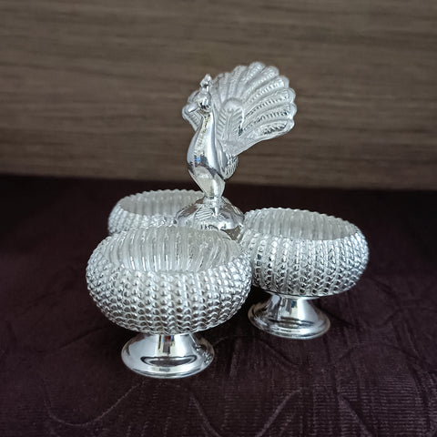 925 Silver Peacock Kumkum Box (Design 31)
