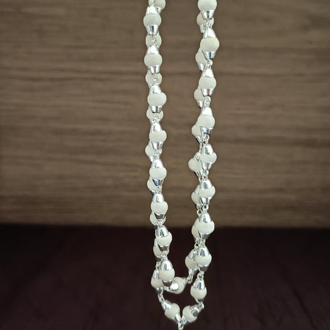 White Tulsi Mala With Pure Silver Caps (D1)