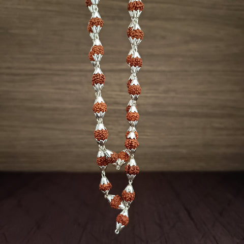 Brown Rudraksh Mala With Pure Silver Caps (D2)
