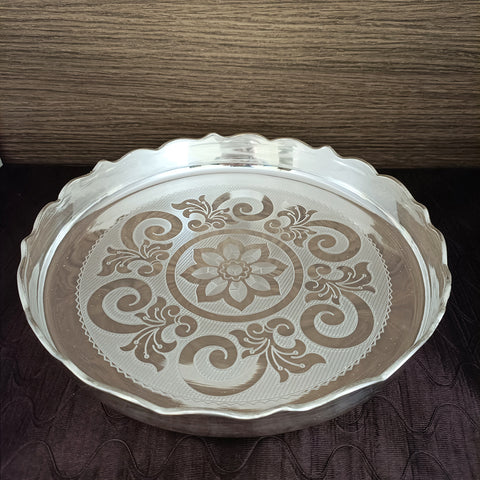 925 Solid Silver 9 Inches Designer Thali (Design 24)