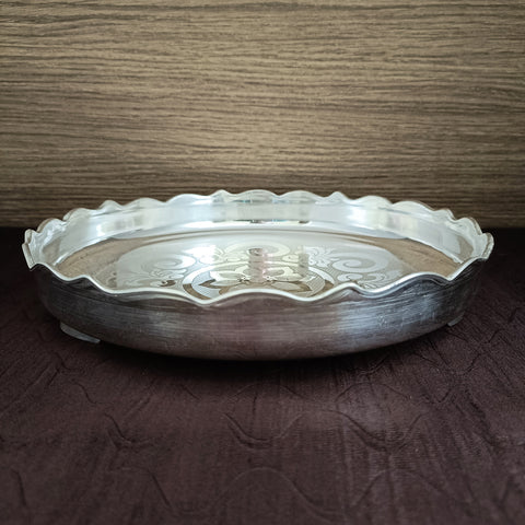 925 Solid Silver 9 Inches Designer Thali (Design 24)
