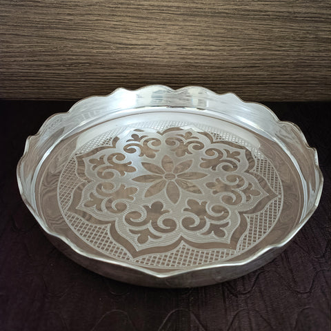 925 Solid Silver 8 Inches Designer Thali (Design 27)