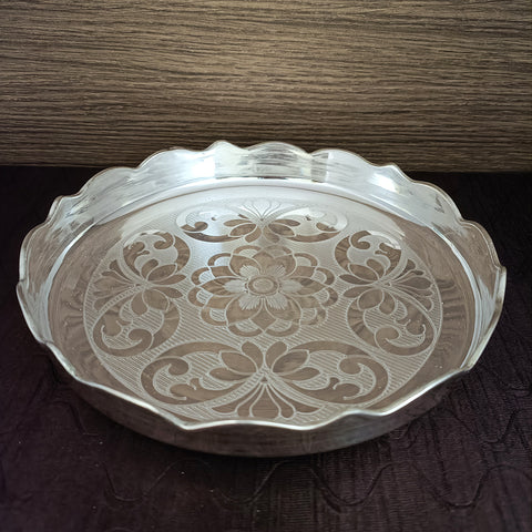 925 Solid Silver 8 Inches Designer Thali (Design 28)