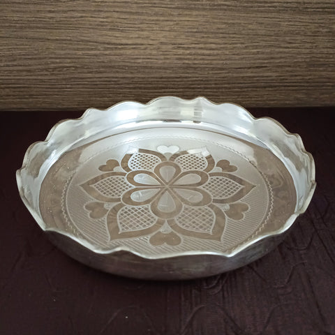 925 Solid Silver 6.75 Inches Designer Thali (Design 32)