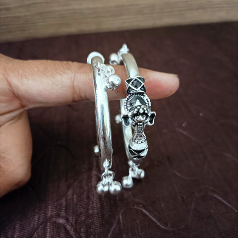 925 Silver Designer Unisex Openable Baby Bangle Set (Design 130)