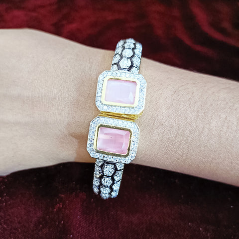 Semi-Precious Pink Color American Diamond Openable Bracelet (Design 89)
