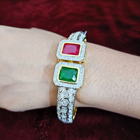 Semi-Precious Red/Green Color American Diamond Openable Bracelet (Design 91)