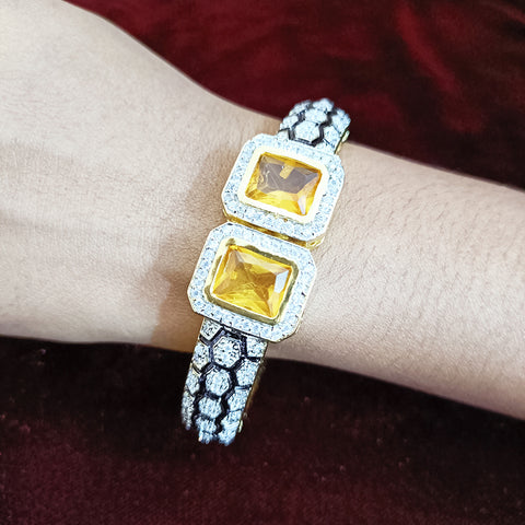 Semi-Precious Yellow Color American Diamond Openable Bracelet (Design 93)