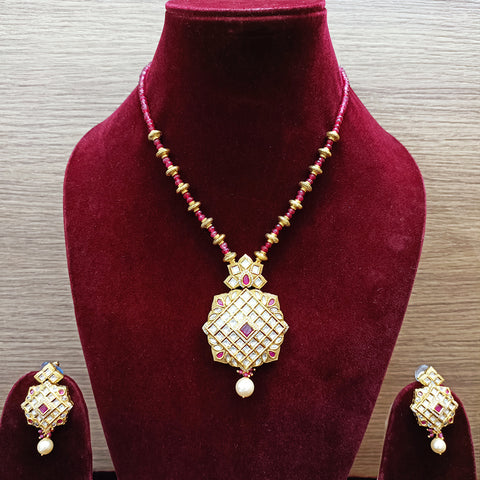 Designer Gold Plated Royal Kundan & Ruby Pendant Set (D336)