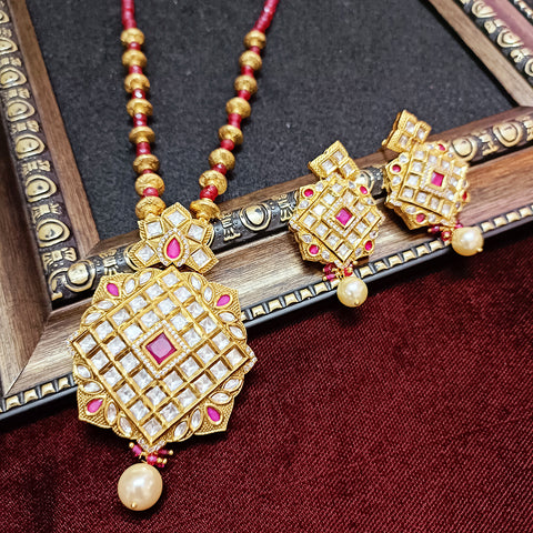 Designer Gold Plated Royal Kundan & Ruby Pendant Set (D336)