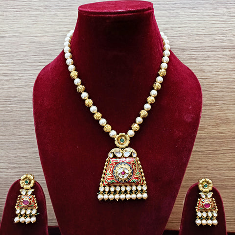Designer Gold Plated Royal Kundan Red Pendant Set (D333)