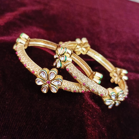 Gold Plated Kundan & Oxidized Bracelet (Design 80)