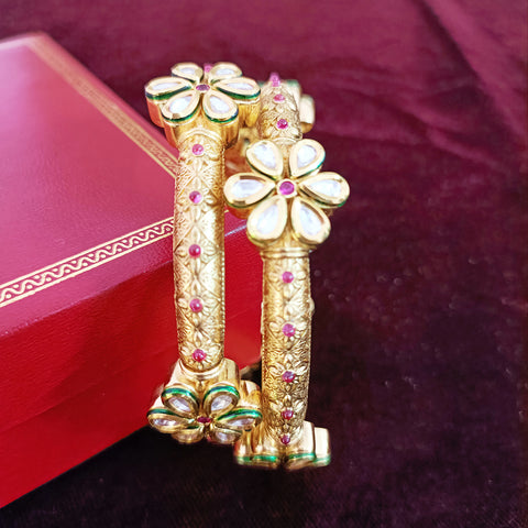 Gold Plated Kundan & Oxidized Bracelet (Design 80)