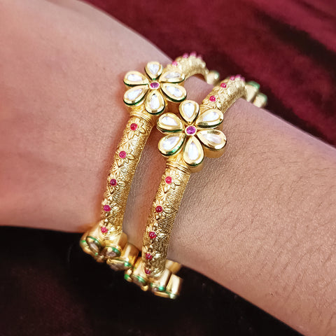 Gold Plated Kundan & Oxidized Bracelet (Design 80)