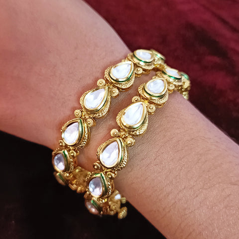 Designer Gold Plated Royal Kundan Openable Bracelet (Design 103)