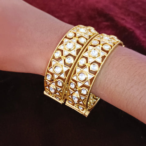 Designer Gold Plated Royal Kundan Openable Bracelet (Design 101)