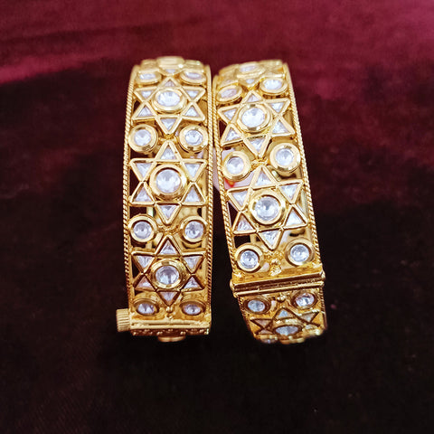 Designer Gold Plated Royal Kundan Openable Bracelet (Design 101)