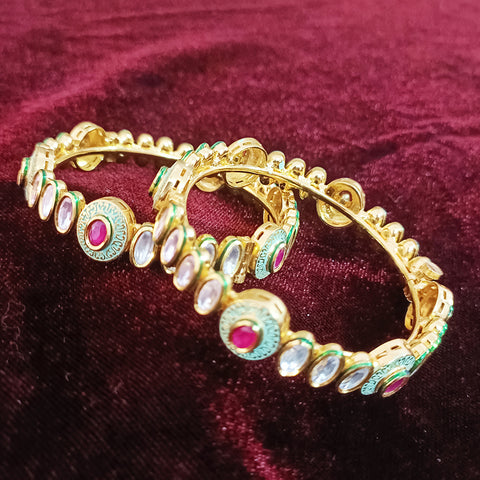 Designer Gold Plated Royal Kundan & Ruby Bracelet (Design 97)