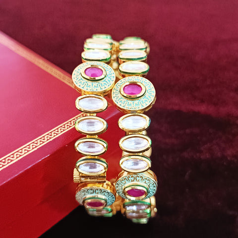 Designer Gold Plated Royal Kundan & Ruby Bracelet (Design 97)