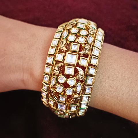 Designer Gold Plated Royal Kundan Openable Bracelet (Design 108)