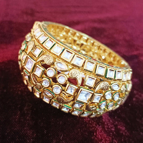 Designer Gold Plated Royal Kundan Openable Bracelet (Design 108)