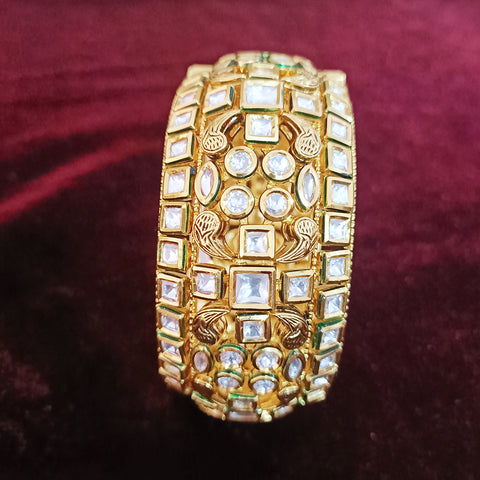 Designer Gold Plated Royal Kundan Openable Bracelet (Design 108)