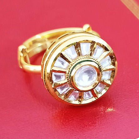 Designer Gold Plated Royal Kundan Beaded Ring (Design 113)