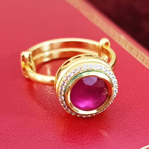 Red Designer Gold Plated Kundan Ring (Design 71)