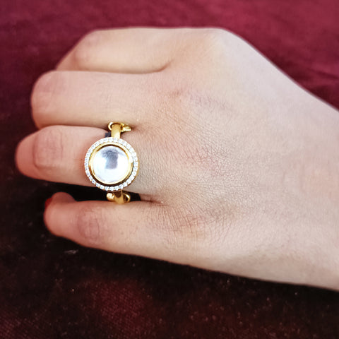 White Designer Gold Plated Kundan Ring (Design 72)