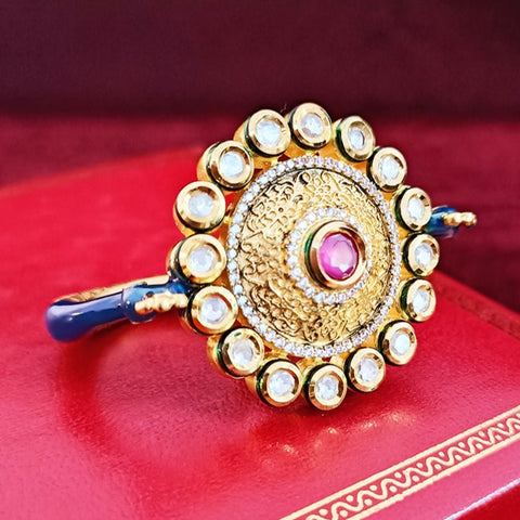 Designer Gold Plated Royal Kundan & Ruby Beaded Ring (Design 126)