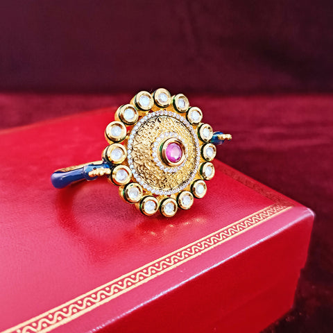 Designer Gold Plated Royal Kundan & Ruby Beaded Ring (Design 126)