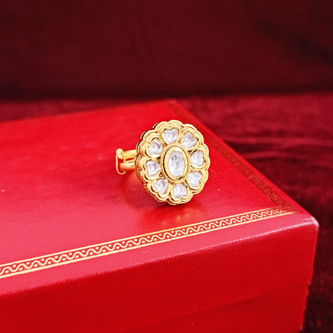 White Designer Gold Plated Kundan Ring (Design 68)