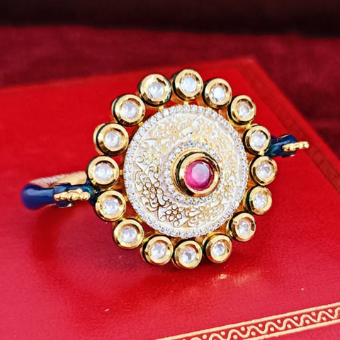 Designer Gold Plated Pink Enameled Royal Kundan & Ruby Beaded Ring (Design 125)