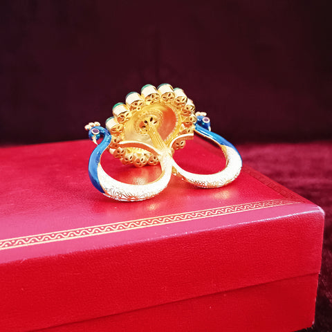 Designer Gold Plated Pink Enameled Royal Kundan & Ruby Beaded Ring (Design 125)