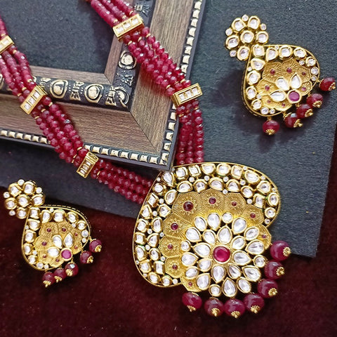 Designer Gold Plated Royal Kundan & Ruby Pendant Set (D344)