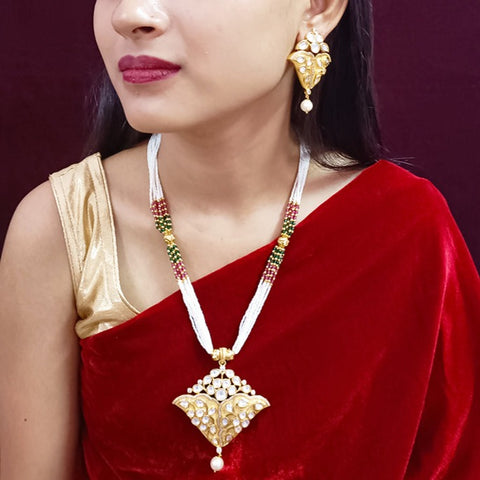Designer Gold Plated Royal Kundan Pendant Set (D360)