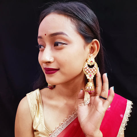 Gold Plated Beautifully Royal Kundan Beaded Earrings (E351)