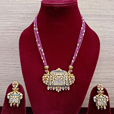 Designer Gold Plated Royal Kundan & Ruby Pendant Set (D339)