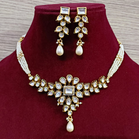 Designer Gold Plated Royal Kundan Necklace with Earrings (D362)