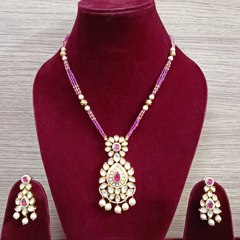 Designer Gold Plated Royal Kundan & Ruby Pendant Set (D361)