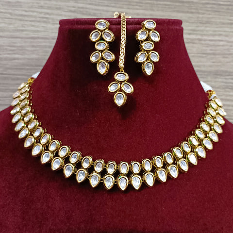 Designer Gold Plated Royal Kundan Necklace with Earrings (D365)