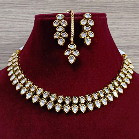 Designer Gold Plated Royal Kundan Necklace with Earrings (D365)