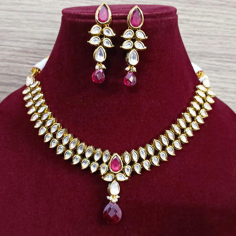 Designer Gold Plated  Royal Kundan & Ruby Necklace with Earrings (D366)