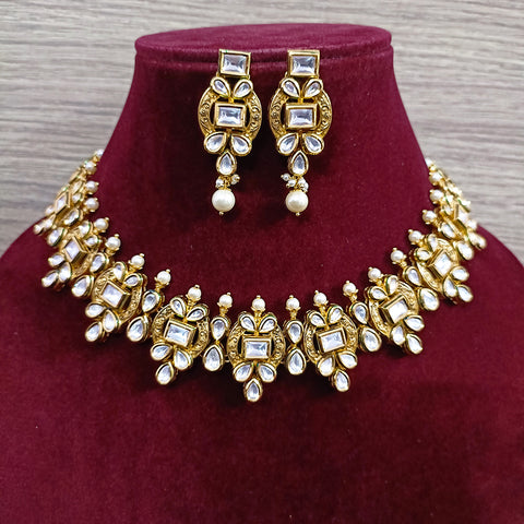 Designer Gold Plated Royal Kundan Necklace with Earrings (D347)